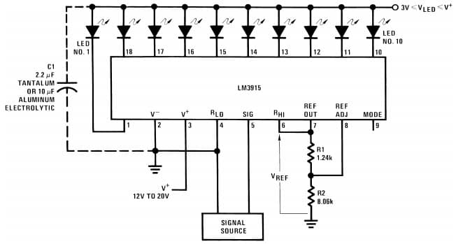 Typical Application for LM3915 Dot/Bar Display Driver