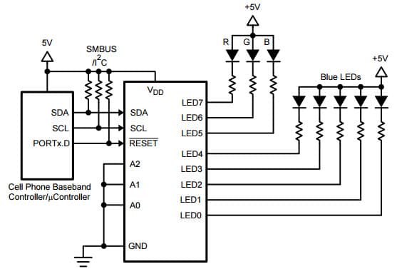 Typical Application for LP3944 RGB/White/Blue 8-LED Fun Light Driver