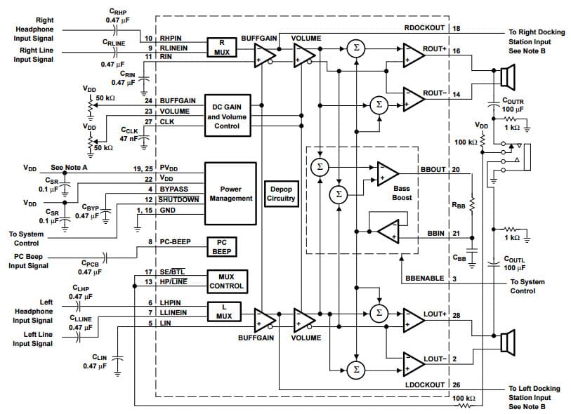 Typical Application for Typical TPA6010A4 Application Circuit Using Single-Ended Inputs and Input MUX