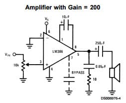 Typical Application for Low Voltage Audio Power Amplifier, Amplifier with Gain = 200