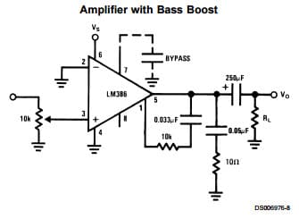 Typical Application for Low Voltage Audio Power Amplifier, Amplifier with Bass Boost