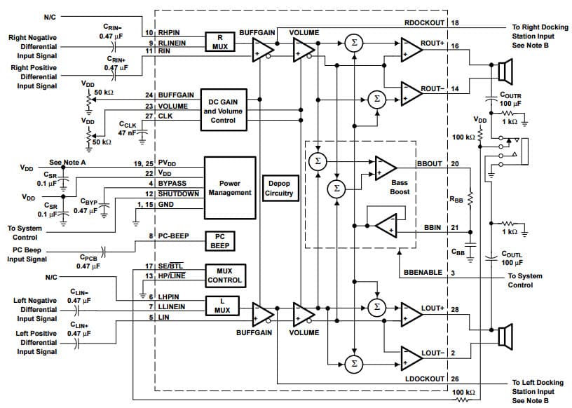 Typical Application for Typical TPA6010A4 Application Circuit Using Differential Inputs