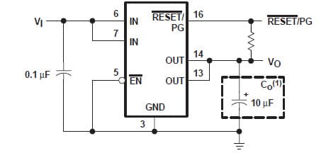 Typical Application for TPS77825 designed to have a fast transient response and be stable with a 10 uF low ESR capacitor