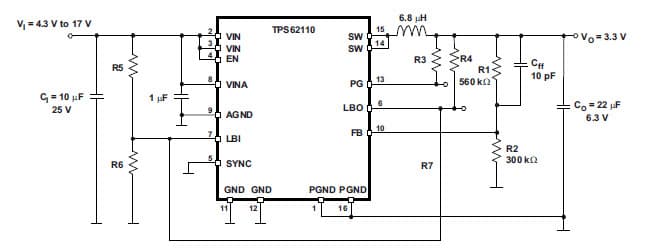 Typical Application for TPS62110 17V, 1.5A Synchronous Step-Down Converter