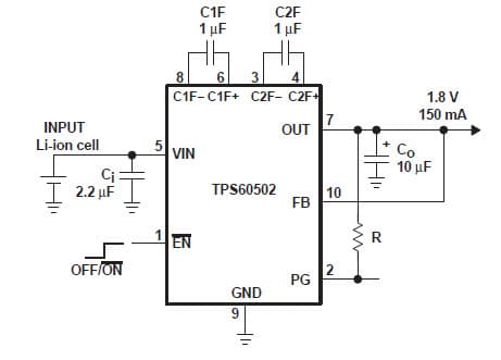 Typical Application for TPS60502 High Efficiency, 250-mA Step-Down Charge Pump