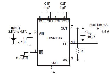 Typical Application for TPS60503 High Efficiency, 250-mA Step-Down Charge Pump