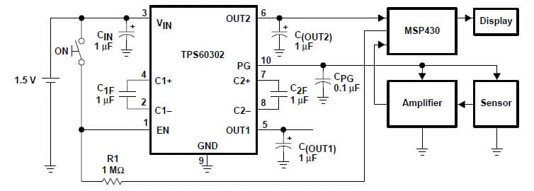 Typical Application for TPS60302 Single-Cell to 3V/3.3V, 20-mA Dual Output, High-Efficiency Charge Pump