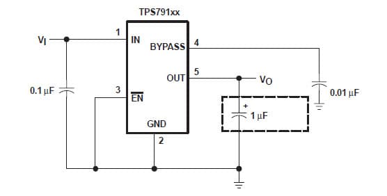 Typical Application for TPS79133DBVRQ1 Ultra Low-Noise, High-Psrr, Fast, Rf, 100-A Low-Dropout Linear Regulator with Fixed Output