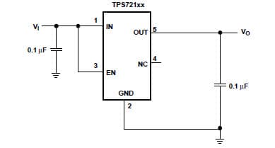 Typical Application for TPS72118 Low Input Voltage, Cap Free 150-mA Low-Dropout Linear Regulators with Fixed Output