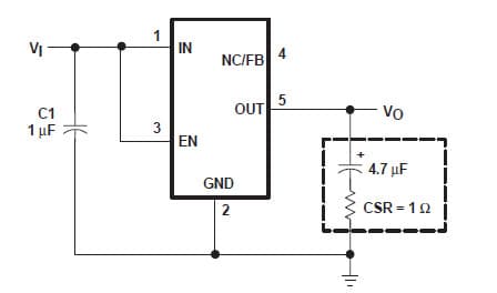 Typical Application for TPS76350-Q1 low-dropout (LDO) voltage regulators offers the benefits of low-dropout voltage, low-power operation, and miniaturized packaging with fixed output voltage