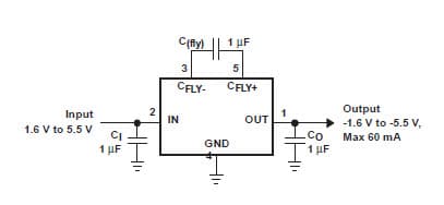 Typical Application for TPS60403 Unregulated 60-mA Charge Pump Voltage Inverter