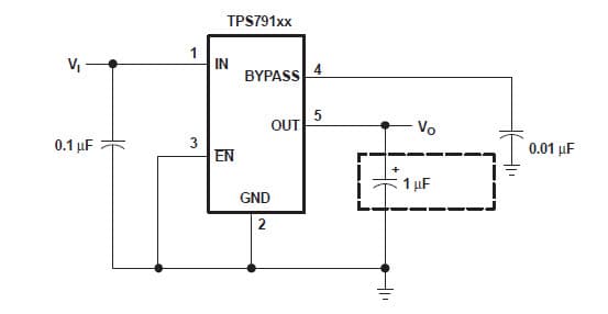 Typical Application for TPS79133-EP Ultralow Noise, High Psrr, Fast Rf 100-mA Low-Dropout Linear Regulators with Fixed Output