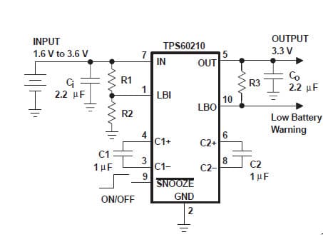 Typical Application for TPS60210 Regulated 3.3-V, Low-Ripple Charge Pump with Ultra Low Operating Current