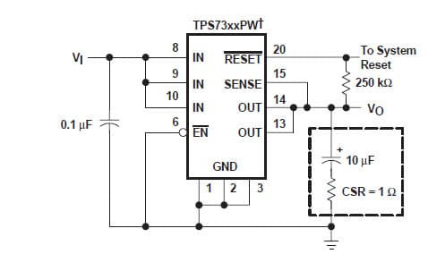 Typical Application for Tps7333Q Low-Dropout Voltage Regulators With Integrated Delayed Reset Function With Fixed Output