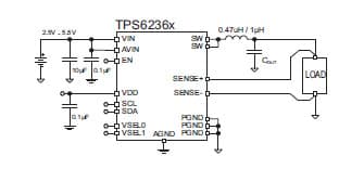 Typical Application for TPS62360 3A Processor Supply with I2C Compatible Interface and Remote Sense