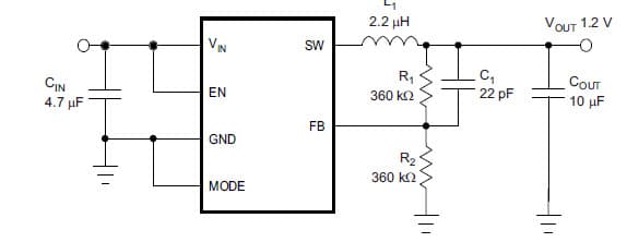 Typical Application for TPS62260-Q1 2.25-Mhz 600-mA Step-Down Converters Adjustable 1.2-V Output