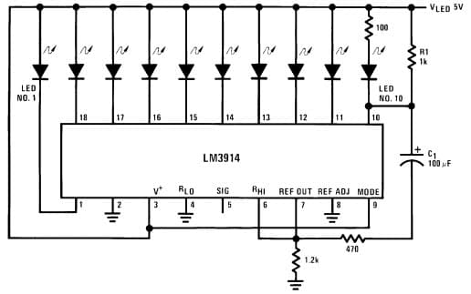 Typical Application for LM3914 Bar Display with Alarm Flasher