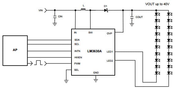 Typical Application for LM3630A High-Efficiency Dual-String White LED Driver