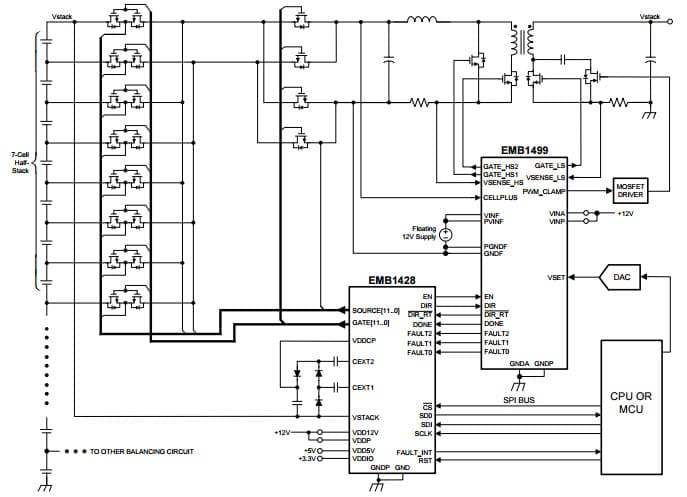 Typical Application for EMB1499Q Bidirectional Current DC/DC Controller