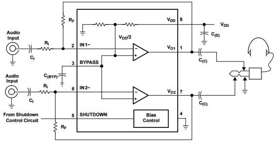 Typical Application for 150-Mw Stereo Audio Power Amplifier