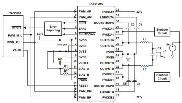 Typical Application for True Digital Audio Amplifier Tas5100A PWM Power Output Stage