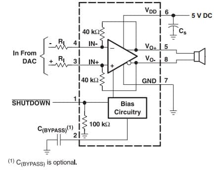 Typical Application for Tpa6211A1-Q1, 3.1-W Mono Fully Differential Audio Power Amplifier