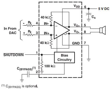 Typical Differential Input Application for Tpa6211A1-Q1, 3.1-W Mono Fully Differential Audio Power Amplifier