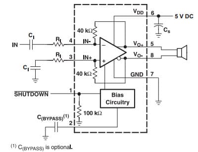 Typical Single-Ended Input Application for Tpa6211A1-Q1, 3.1-W Mono Fully Differential Audio Power Amplifier