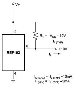 Typical Application for 10V Precision Voltage Reference using IL (TYP) +10mA, -5A