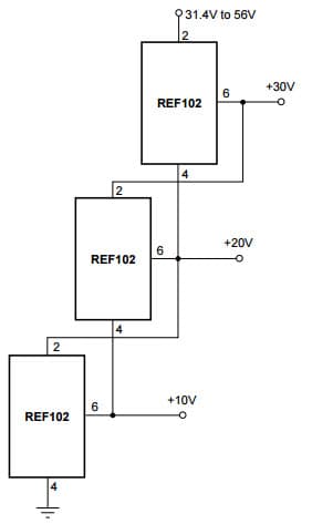 Typical Application for 10V Precision Voltage Reference using Stacked References