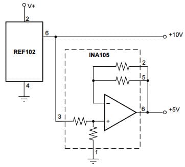 Typical Application for 10V Precision Voltage Reference using +5V and +10V Reference