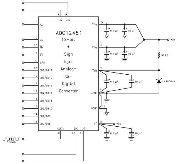 Typical Application for LM4050-N-4.1's Nominal 4.096 breakdown voltage gives ADC12451 1 mV/LSB