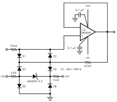 Typical Application for LM4050-N-Q1 Protecting Op-Amp Input, Precision Micro-power Shunt Voltage Reference