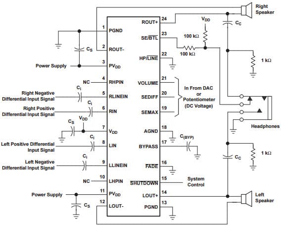 Typical TPA6013A4 Application Circuit Using Differential Inputs