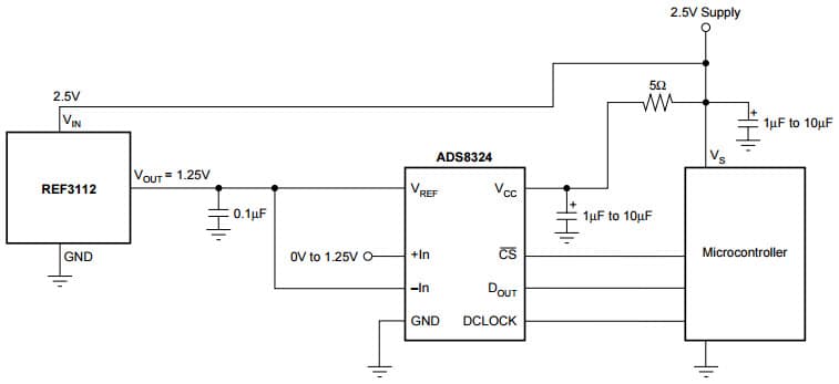 Typical Application for Ref3140, 15Ppm/ Degree C Max, 100Ua, Sot23-3 Series Voltage Reference