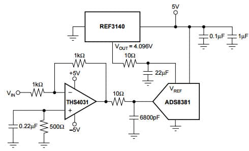 Typical Application for Ref3125, 15Ppm/ Degree C Max, 100Ua, Sot23-3 Series Voltage Reference