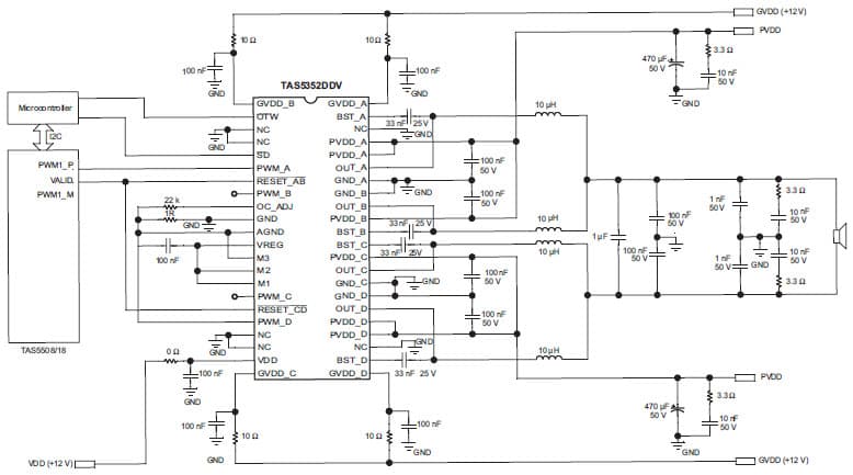 Typical Non-Differential (1N) Pbtl Application for Tas5352 125-W Stereo Digital Amplifier Power Stage