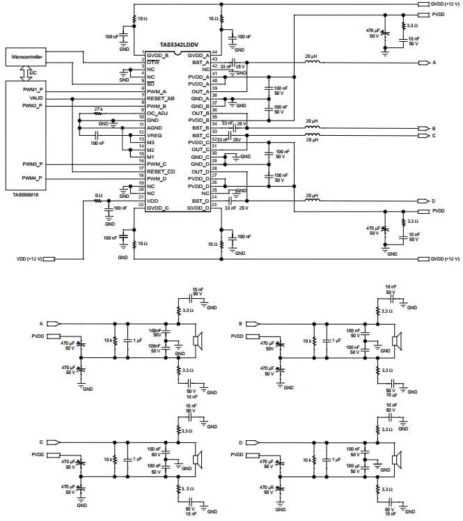 Typical Se Application for Tas5342L 100-W Stereo Digital Amplifier Power Stage