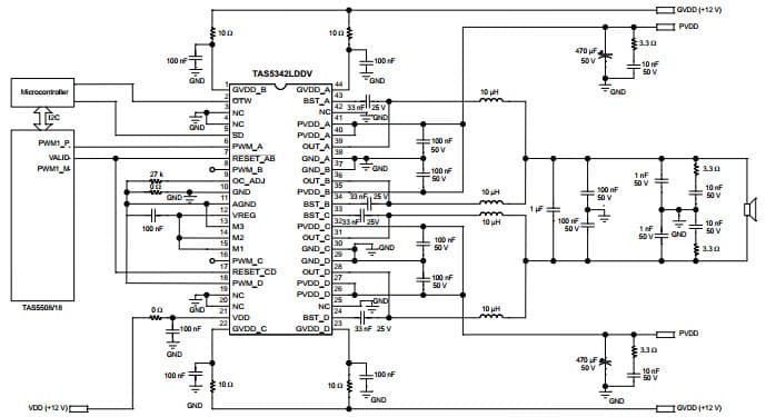 Typical Non-Differential (1N) Pbtl Application for Tas5342L 100-W Stereo Digital Amplifier Power Stage