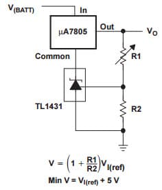 Typical Application for TL1431 Output Control of a Three-Terminal Fixed Regulator Voltage Reference