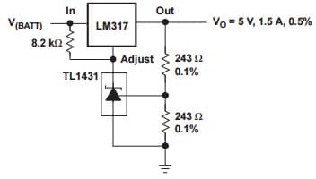 Typical Application for TL1431 Precision 5-V, 1.5-A, 0.5% Regulator Voltage Reference