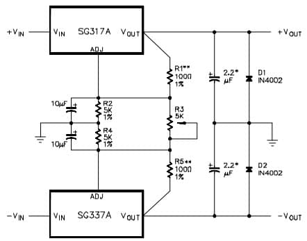 Typical Application for Sg137A 1.5 Amp Negative Adjustable Regulator At Dual Tracking Supply ±1.25V To ±20V