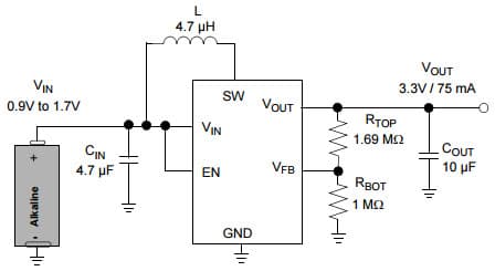 Typical Application for MCP16252 Low Quiescent Current, PFM/PWM Synchronous Boost Regulator with True Output Disconnect or Input/Output Bypass Option