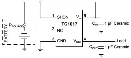 Typical Application for TC1017 150 mA, Tiny CMOS LDO With shut-down