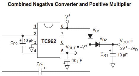 Typical Application for TC962 Combined Negative Converter and Positive Multiplier