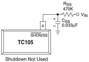 Typical Application SOFT START Circuit for TC105 PFM/PWM Step-Down DC/DC Controller when shut-down Not Used