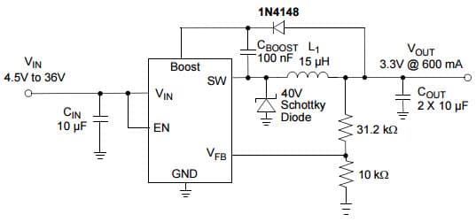 Typical Application for MCP16301/H High-Voltage Input Integrated Switch Step-Down Regulator with 5V output