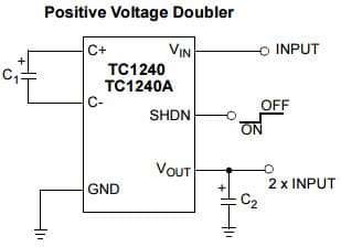 Typical Application for TC1240 Positive Doubling Charge Pumps with shut-down in a SOT-23 Package