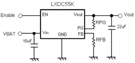 Typical Application Circuit for LXDC55KAAA-205 Micro DC-DC converter