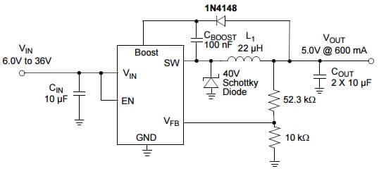 Typical Application for MCP16301/H High-Voltage Input Integrated Switch Step-Down Regulator with 3.3V output